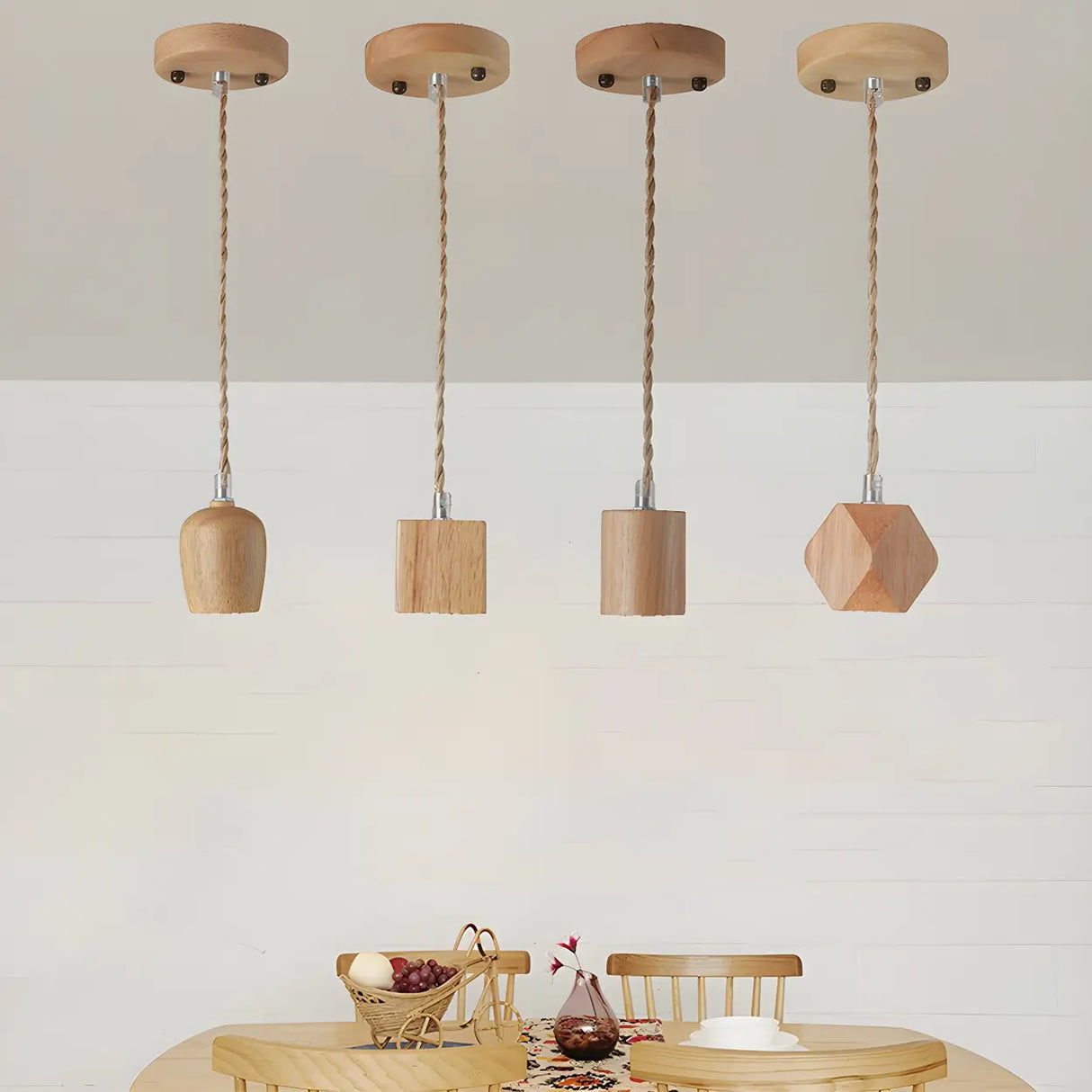 Adjustable Hanging Length Wood Shadeless Pendant Light Image - 8