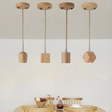 Adjustable Hanging Length Wood Shadeless Pendant Light Image - 8