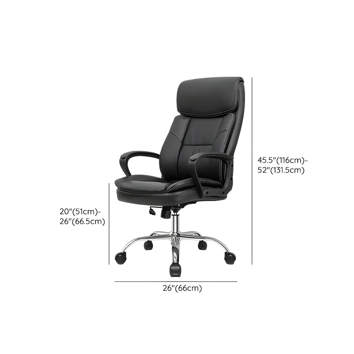 Adjustable Height Black Leather Swivel Office Chair Image - 14