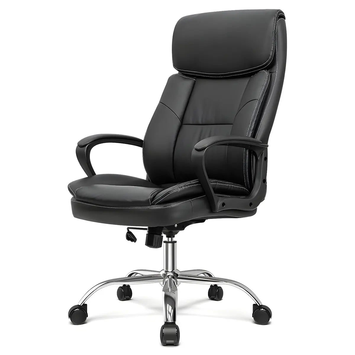 Adjustable Height Black Leather Swivel Office Chair Image - 2