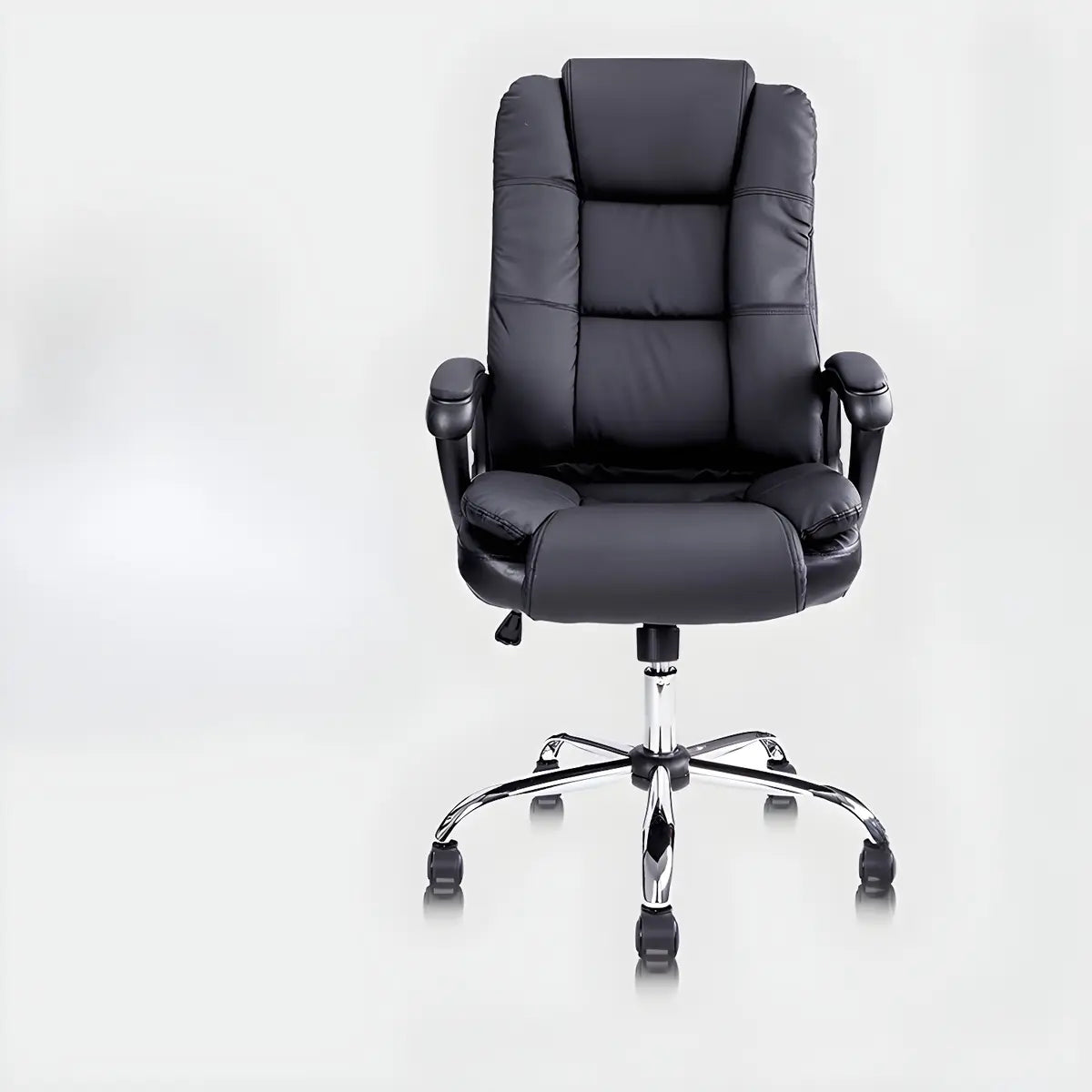 Adjustable Height Black Leather Swivel Office Chair Image - 3