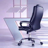 Adjustable Height Black Leather Swivel Office Chair Image - 4