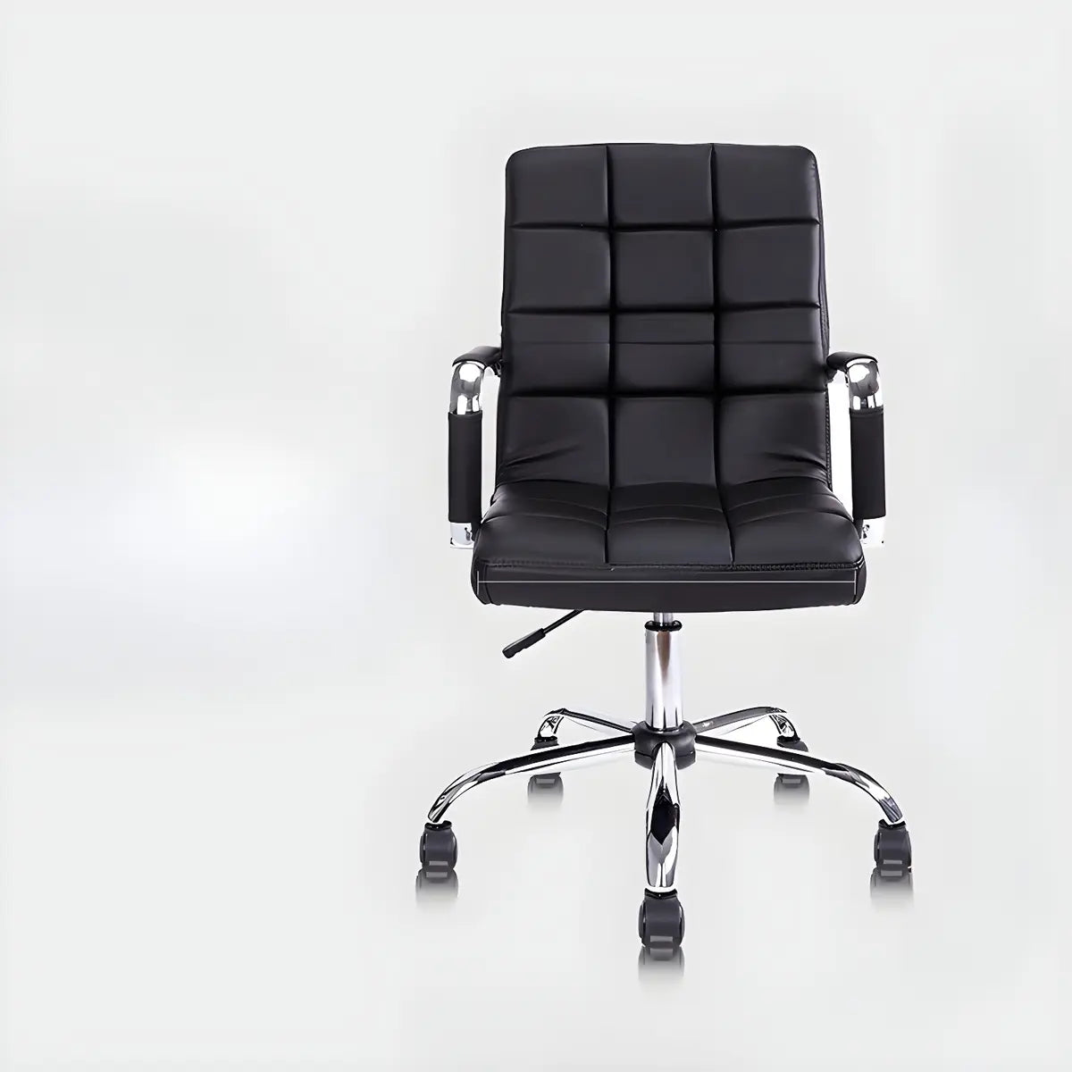 Adjustable Height Black Leather Swivel Office Chair Image - 5