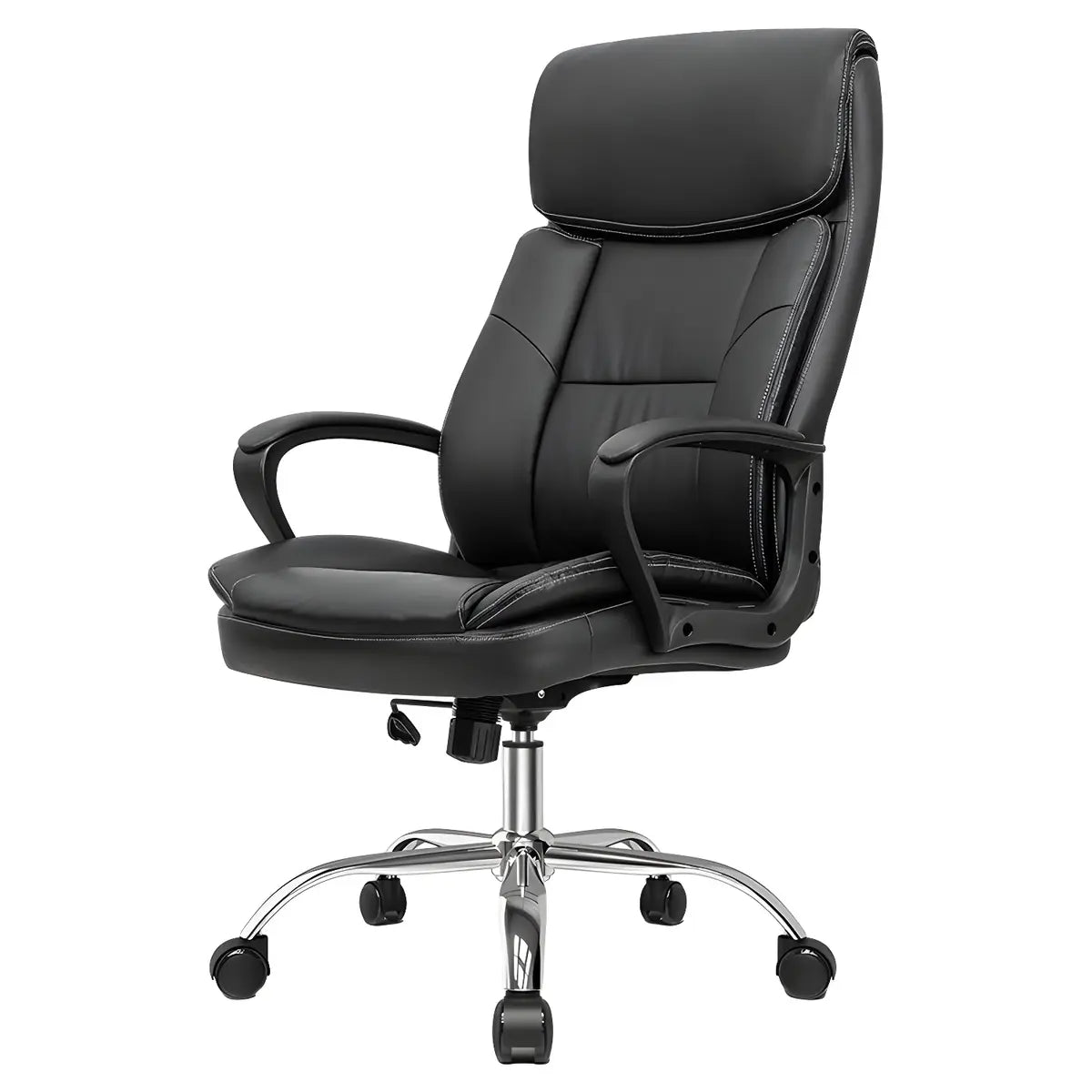 Adjustable Height Black Leather Swivel Office Chair Image - 8