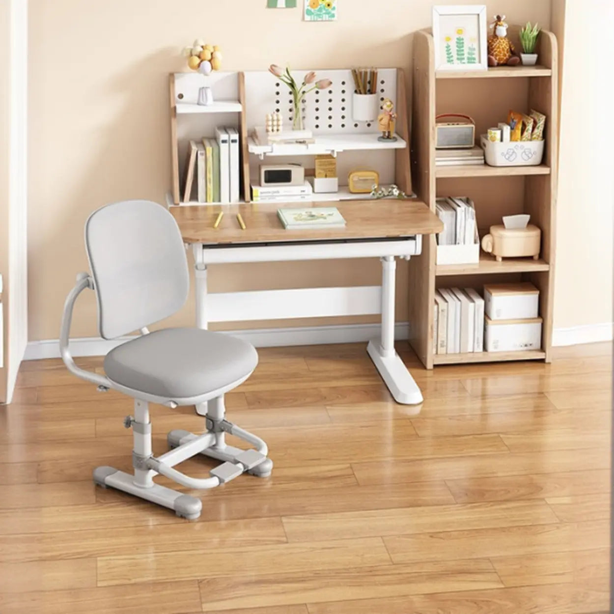 Adjustable Height Ergonomic Wood Kids Desk with Shelves Image - 1