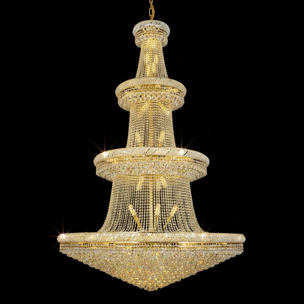 Adjustable Height Grand Gold Crystal Tiered Chandelier Image - 17