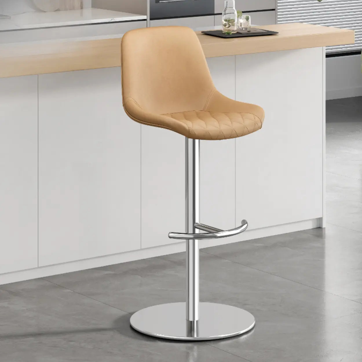 Adjustable Height Swivel Leather Bar Stool with Footrest Image - 11
