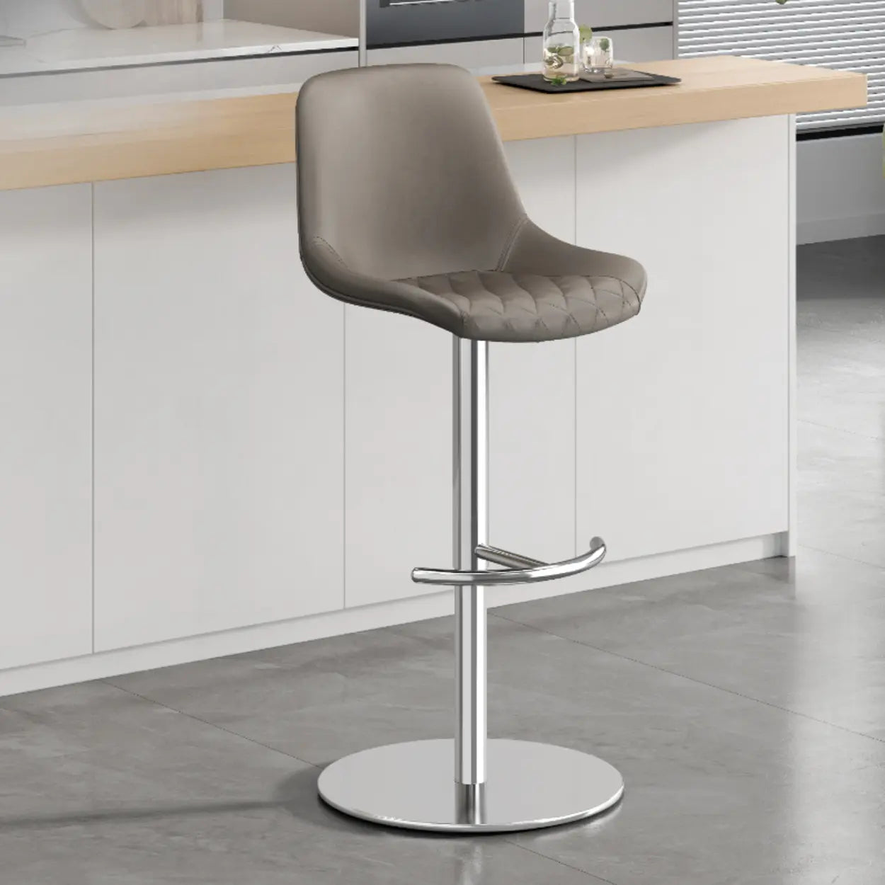 Adjustable Height Swivel Leather Bar Stool with Footrest Image - 3