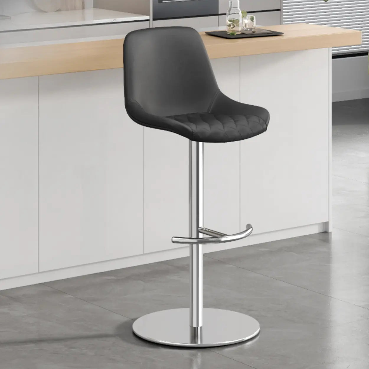 Adjustable Height Swivel Leather Bar Stool with Footrest Image - 5
