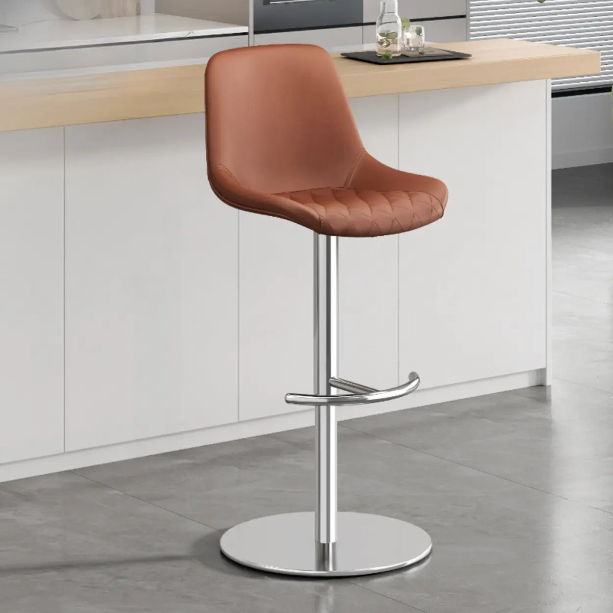 Adjustable Height Swivel Leather Bar Stool with Footrest Image - 7
