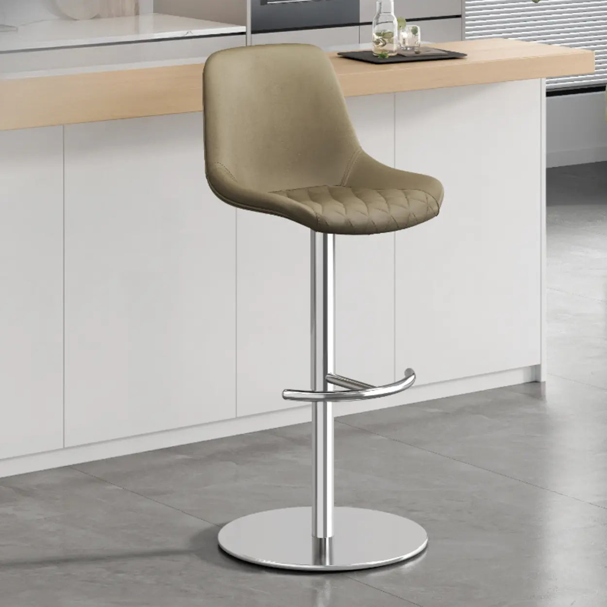 Adjustable Height Swivel Leather Bar Stool with Footrest Image - 9