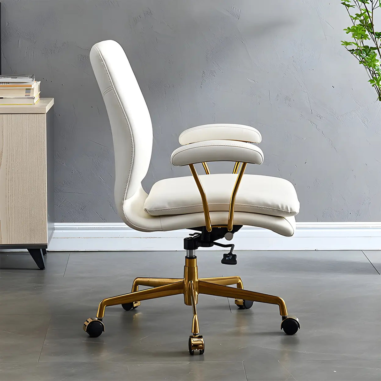 Adjustable Height Tilt Curved Leather Metal Office Chair Image - 1