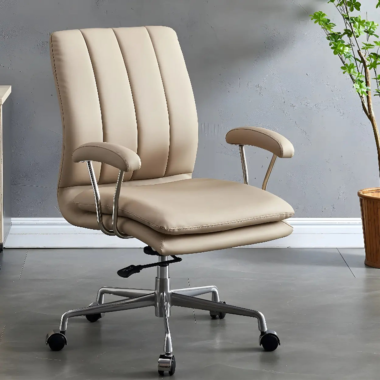 Adjustable Height Tilt Curved Leather Metal Office Chair Image - 11