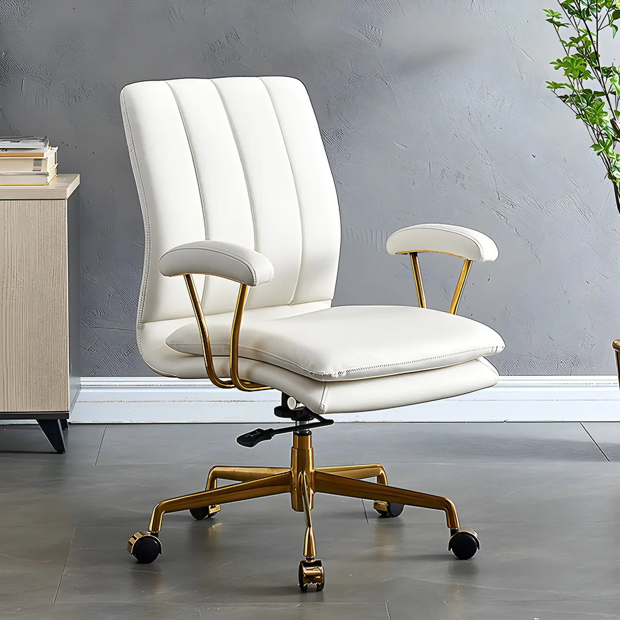 Adjustable Height Tilt Curved Leather Metal Office Chair Image - 2