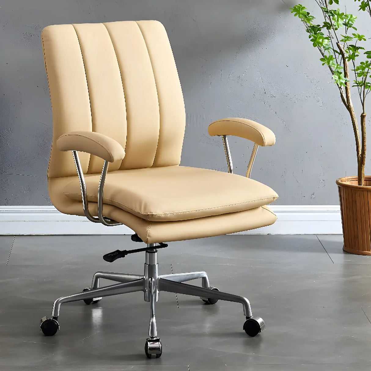 Adjustable Height Tilt Curved Leather Metal Office Chair Image - 3