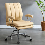 Adjustable Height Tilt Curved Leather Metal Office Chair Image - 3