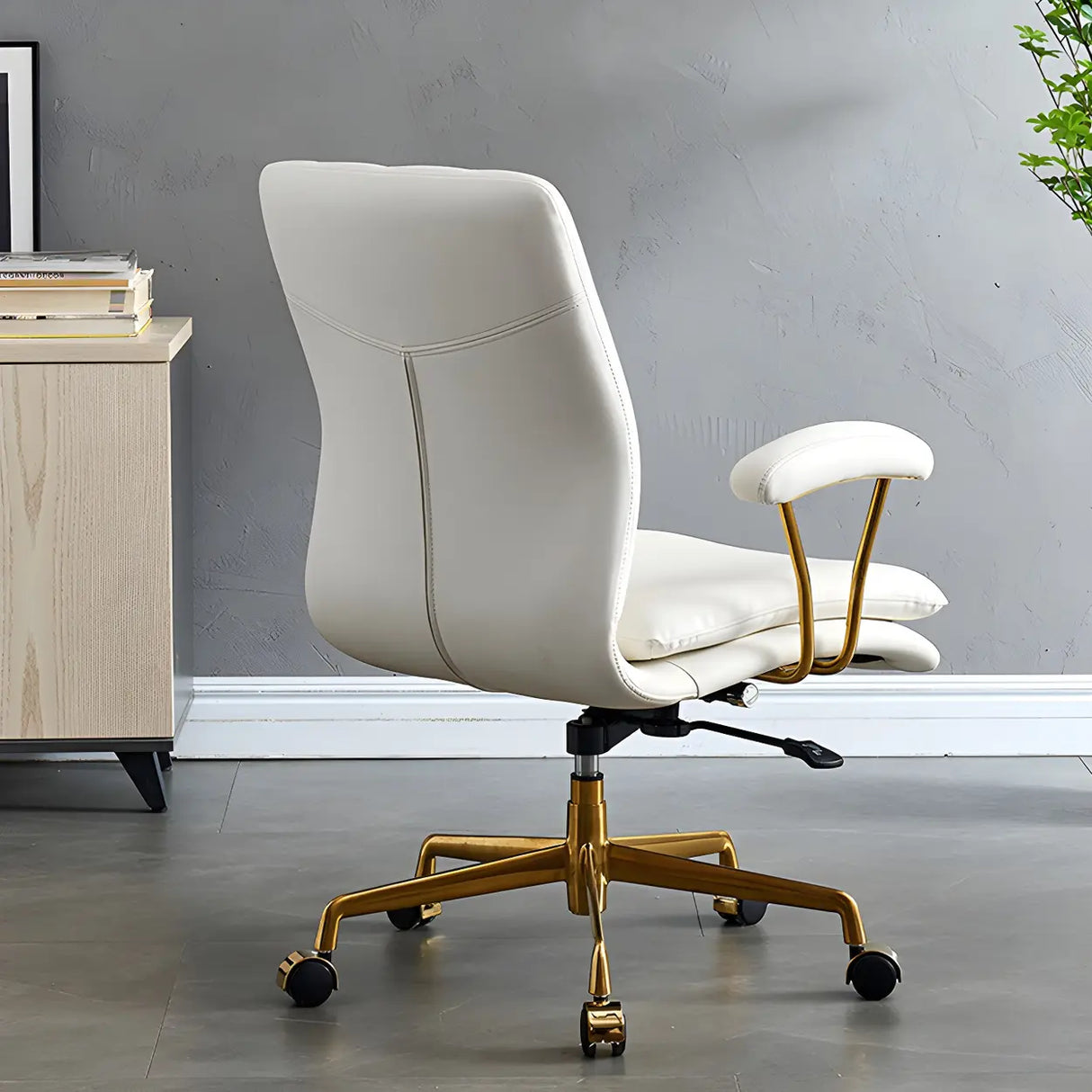 Adjustable Height Tilt Curved Leather Metal Office Chair Image - 4