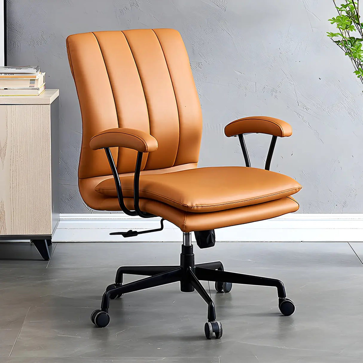Adjustable Height Tilt Curved Leather Metal Office Chair Image - 5