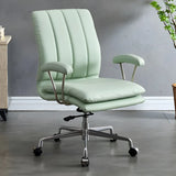 Adjustable Height Tilt Curved Leather Metal Office Chair Image - 7