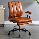 Adjustable Height Tilt Curved Leather Metal Office Chair Image - 9
