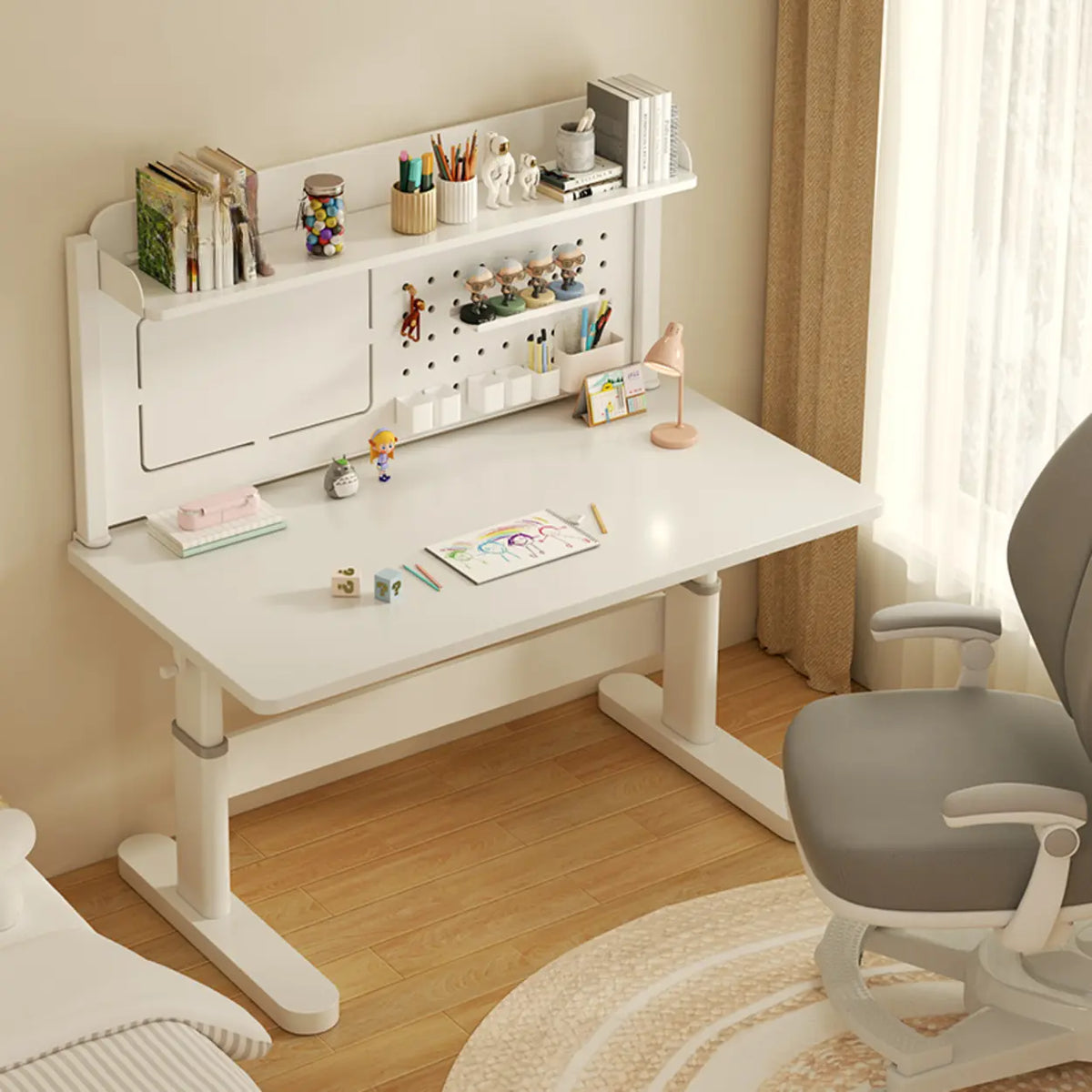 Adjustable Height White Wood Rectangular Kids Table – Homebaa