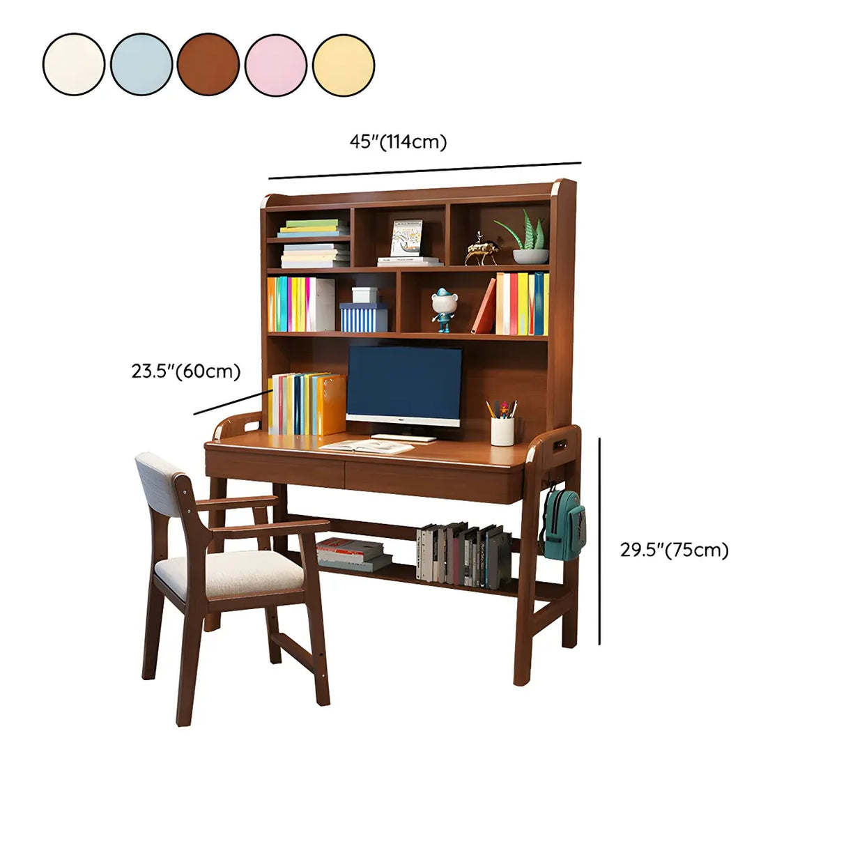 Adjustable Height Wood H-Shape Writing Desk with Hutch Image - 17