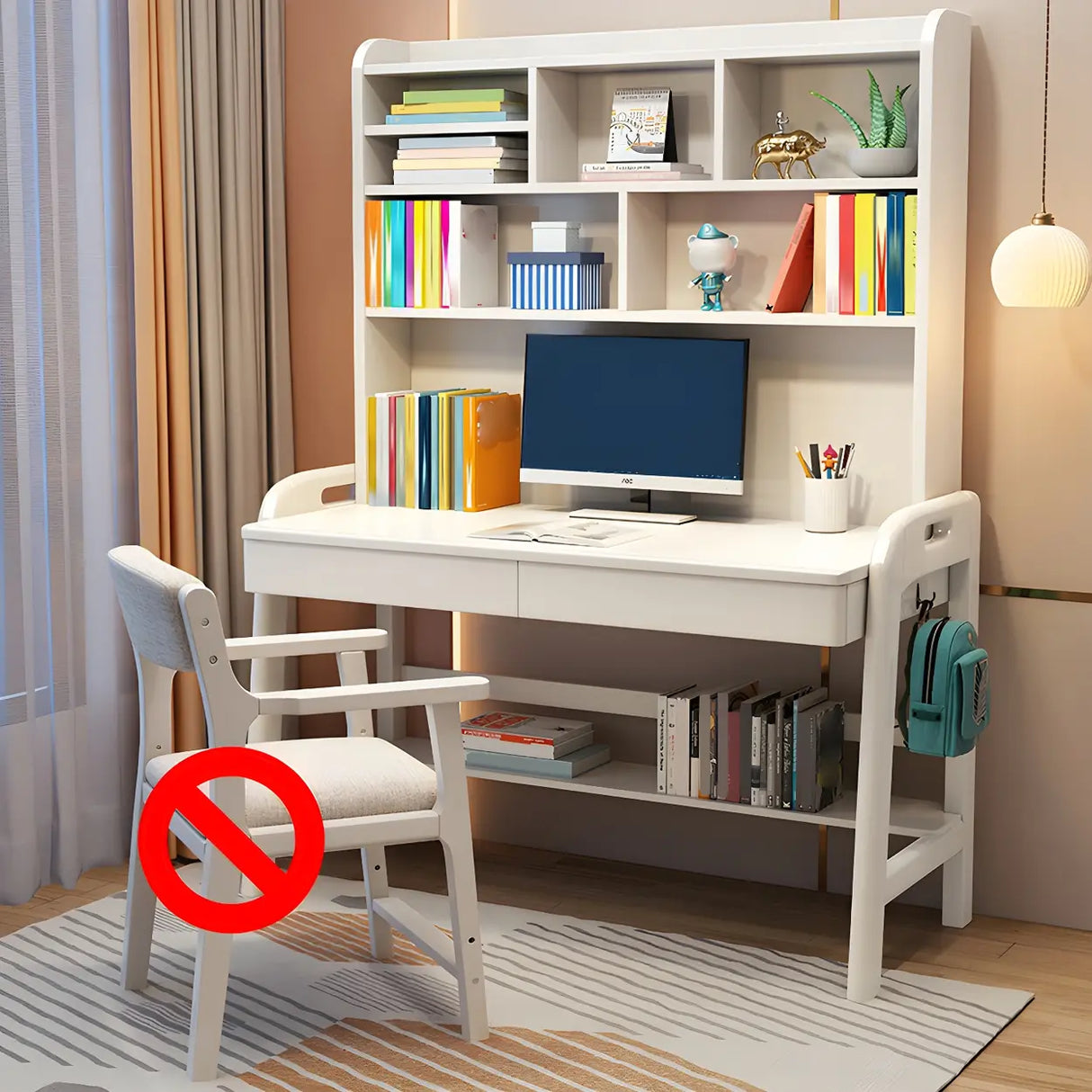 Adjustable Height Wood H-Shape Writing Desk with Hutch Image - 2