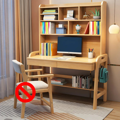 Adjustable Height Wood H-Shape Writing Desk with Hutch Image - 9