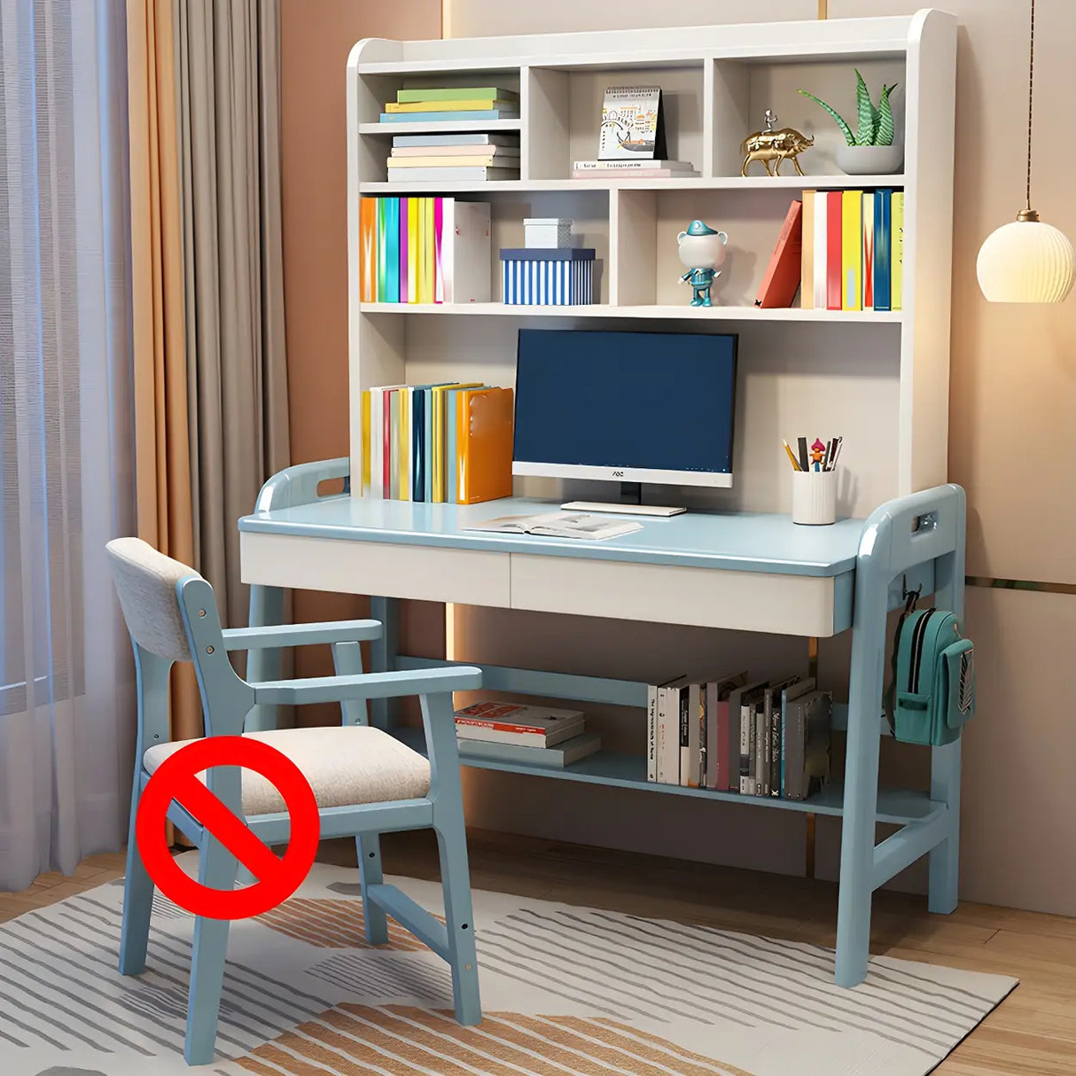 Adjustable Height Wood H-Shape Writing Desk with Hutch Image - 5