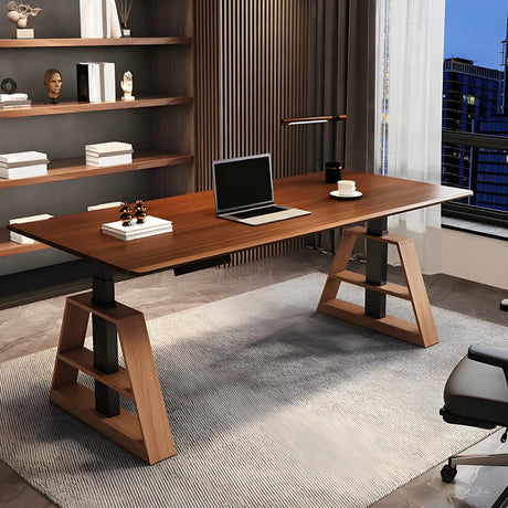 Adjustable Height Wooden T-Shaped Base Standing Desk Image - 1