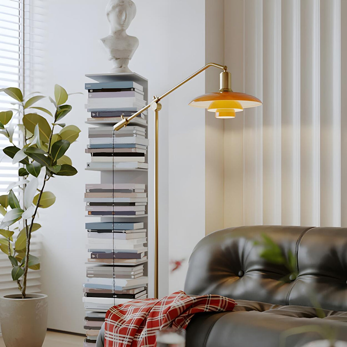 Adjustable Industrial Yellow Tiered Cone Floor Lamp Image - 3