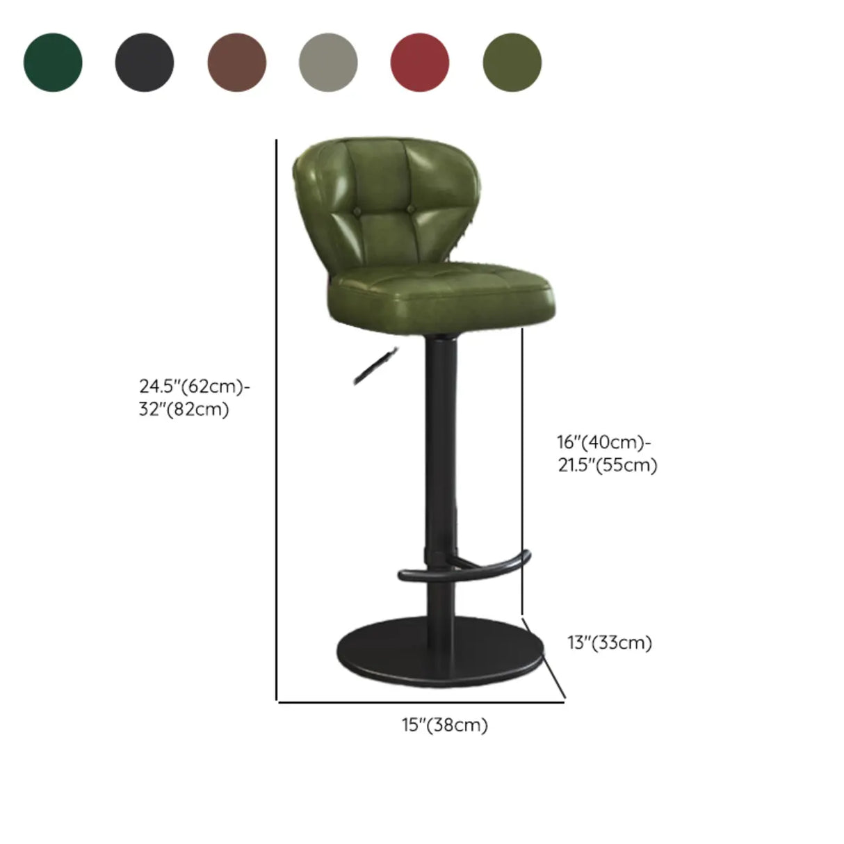 Adjustable Leather Backrest Swivel Pedestal Bar Stool 