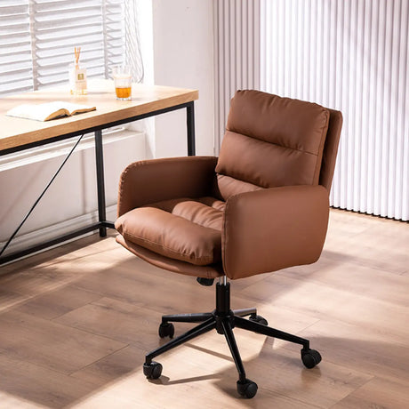 Adjustable Leather Swivel Coffee Task Metal Office Chair Image - 1