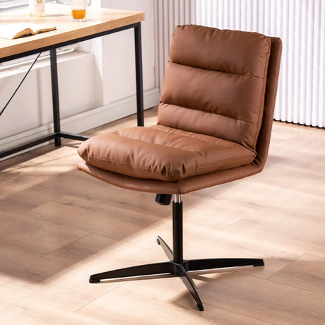 Adjustable Leather Swivel Coffee Task Metal Office Chair Image - 2