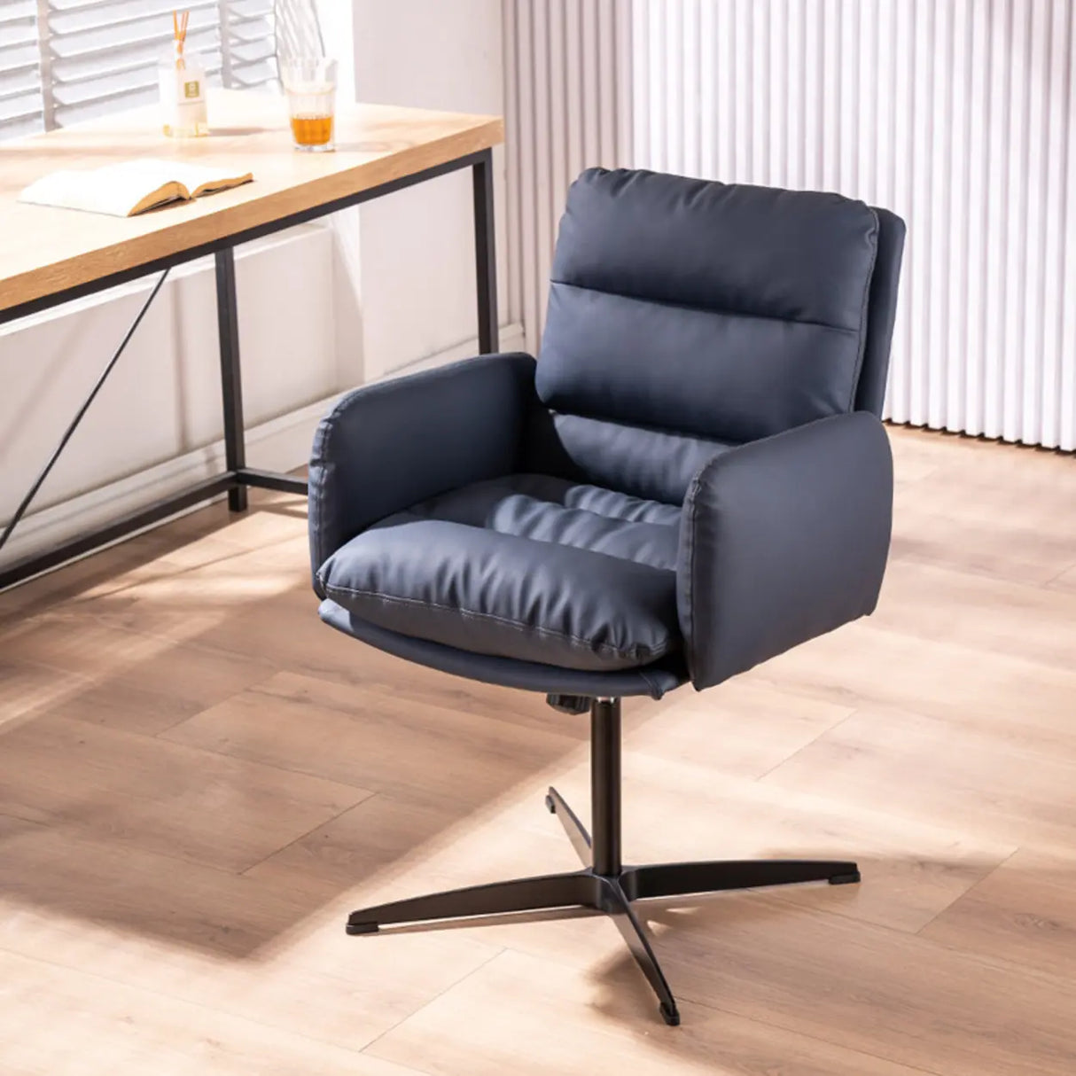 Adjustable Leather Swivel Coffee Task Metal Office Chair Image - 3