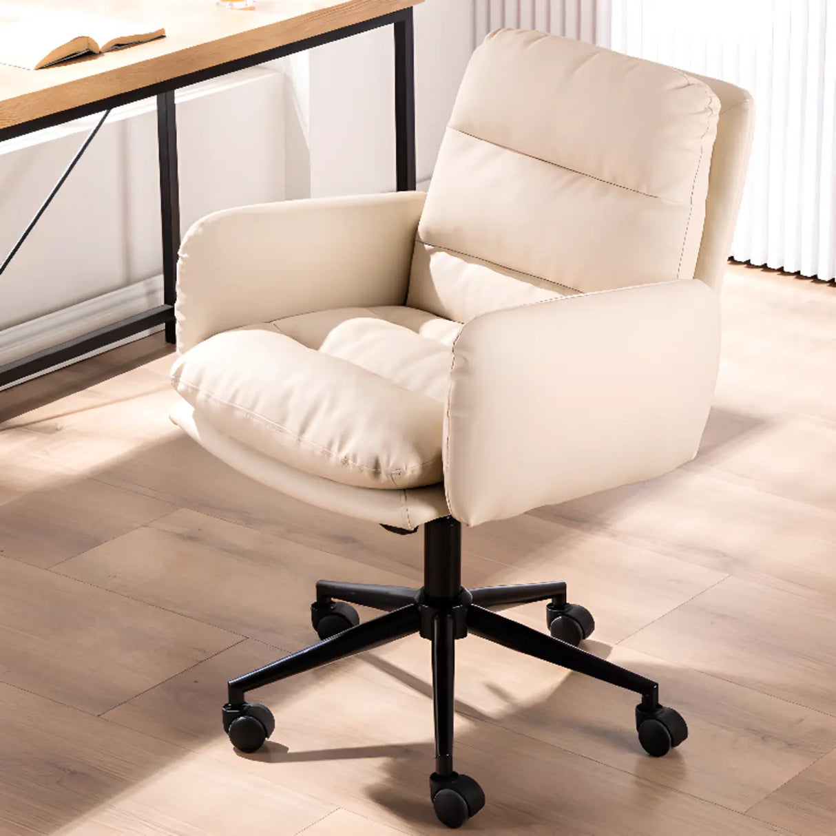 Adjustable Leather Swivel Coffee Task Metal Office Chair Image - 6