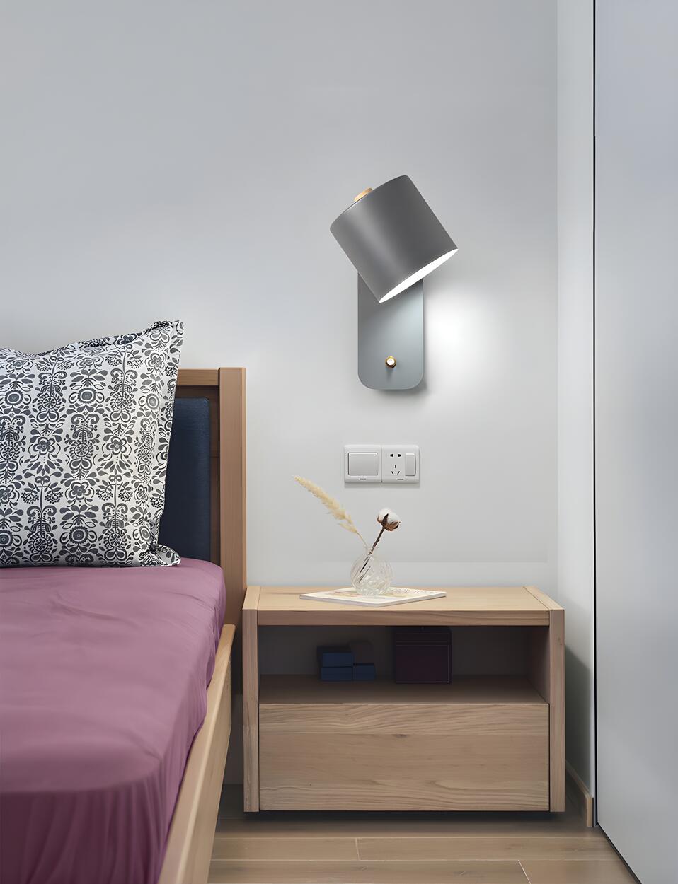 Adjustable Modern Grey Cylinder Bedside Wall Sconce Image - 15