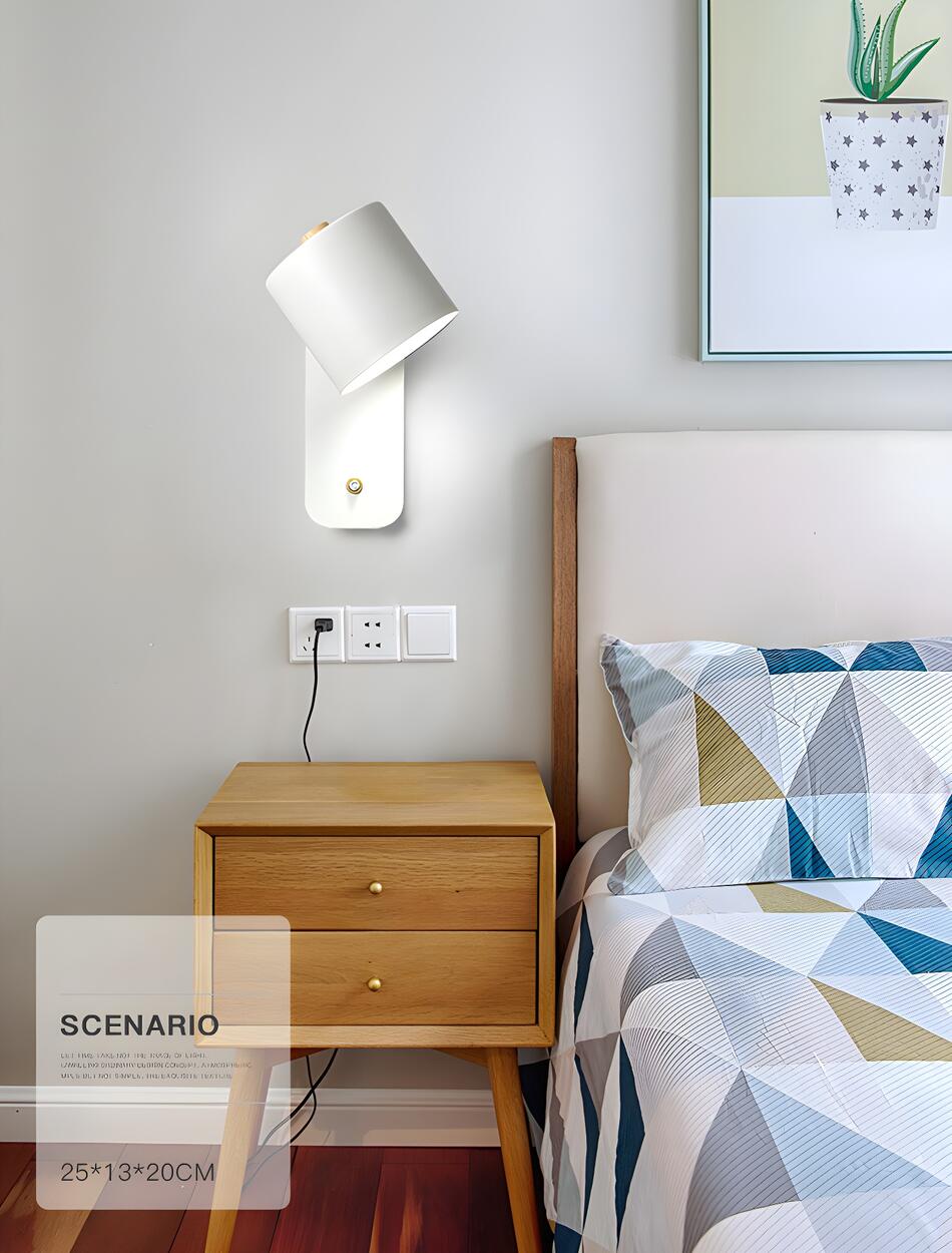 Adjustable Modern Grey Cylinder Bedside Wall Sconce Image - 17