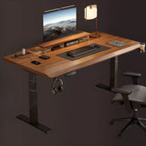 Adjustable Nut-Brown Wooden Rectangular Computer Desk Image - 13