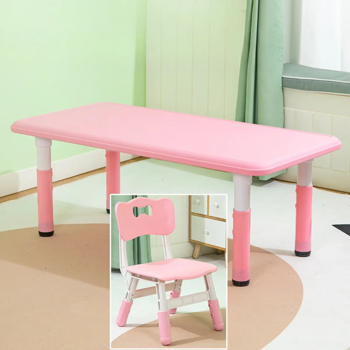 Adjustable Pink Blue Rectangle Toddler Table Chair Set Image - 5
