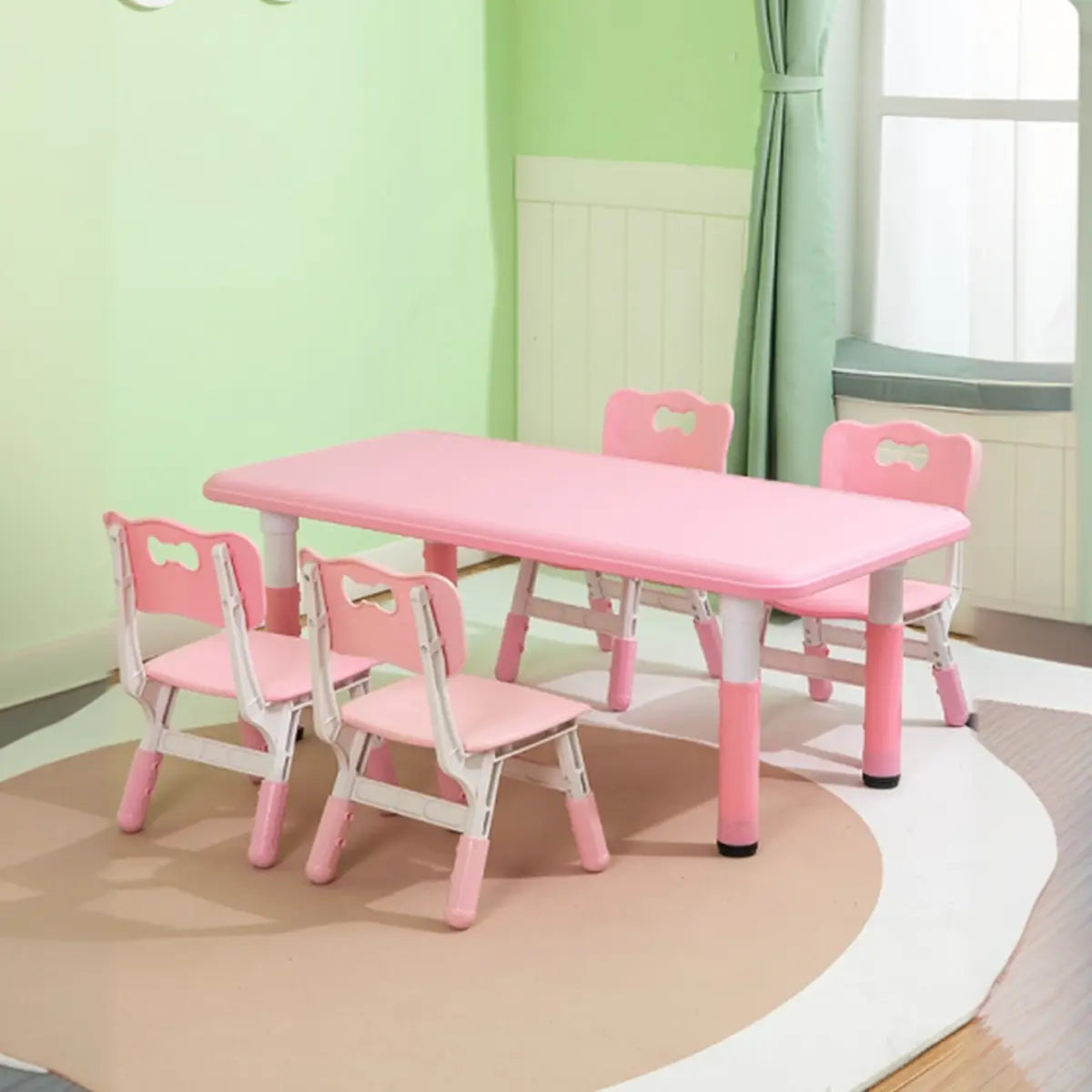 Adjustable Pink Blue Rectangle Toddler Table Chair Set Image - 6
