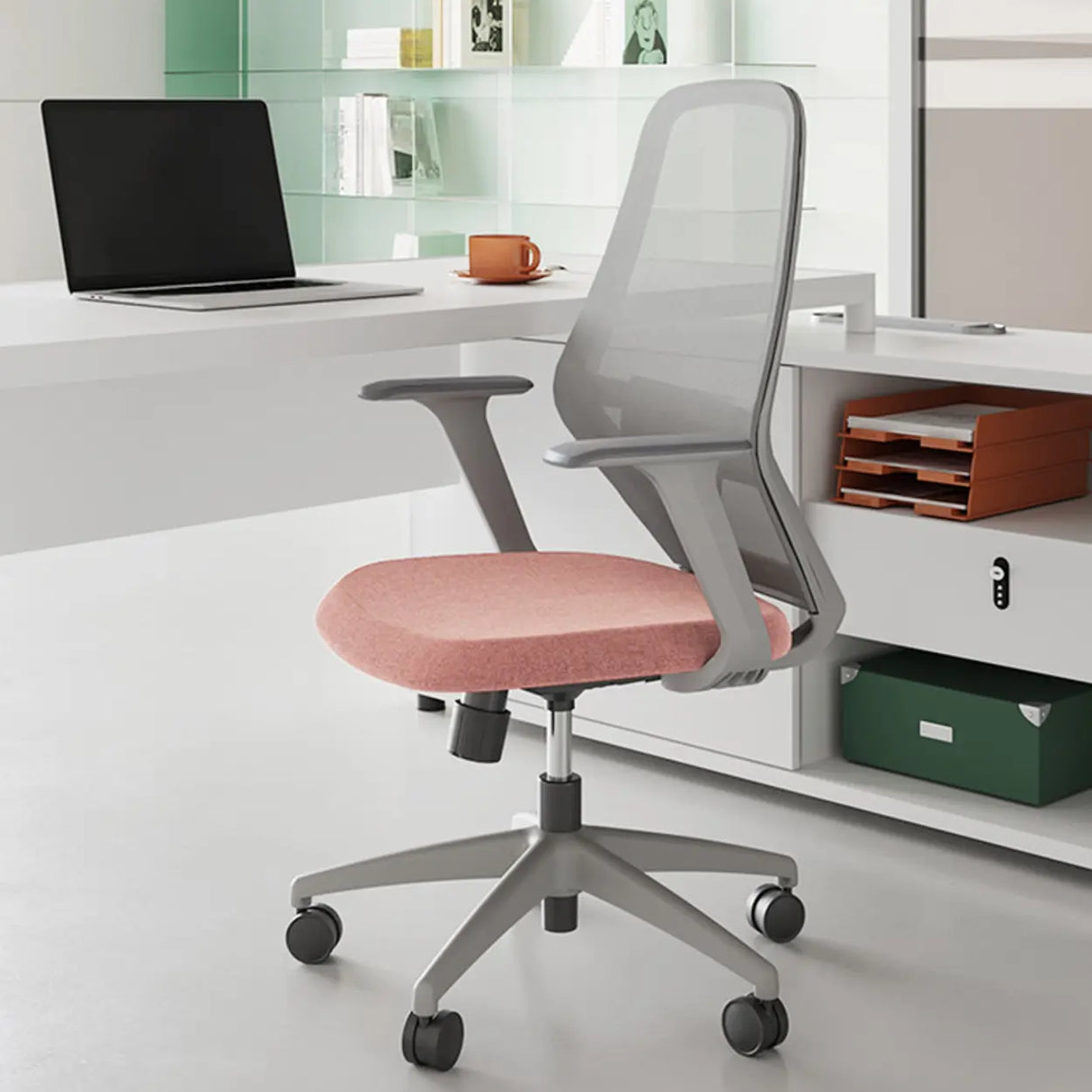 Adjustable Pink Cushions Ergonomic Mesh Swivel Office Chair Image - 6