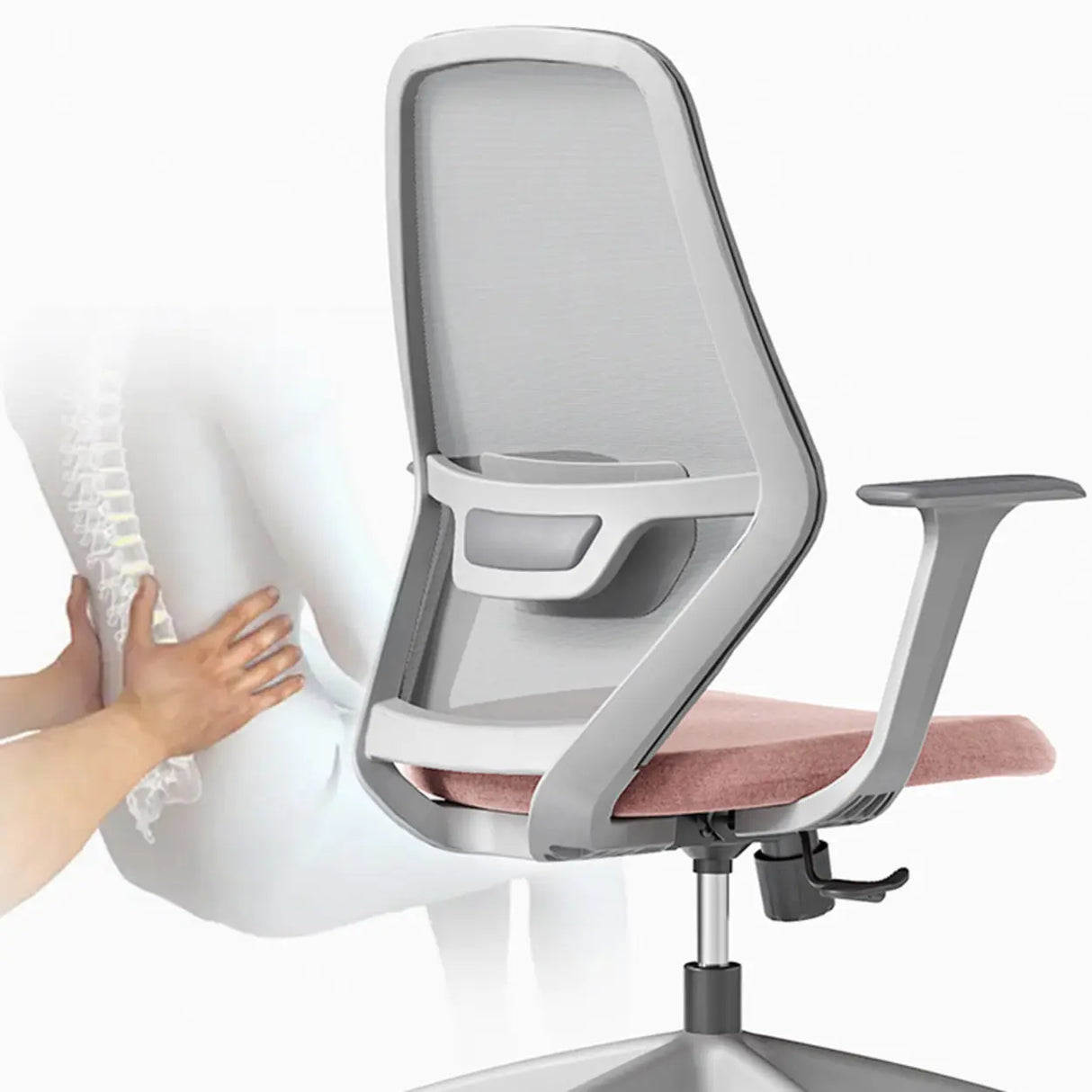 Adjustable Pink Cushions Ergonomic Mesh Swivel Office Chair Image - 8