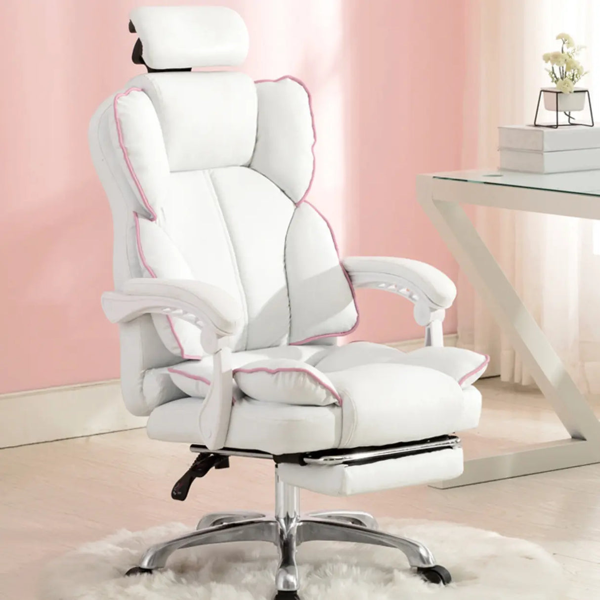 Adjustable Pink Ergonomic Swivel Recline Boss Office Chair Image - 3