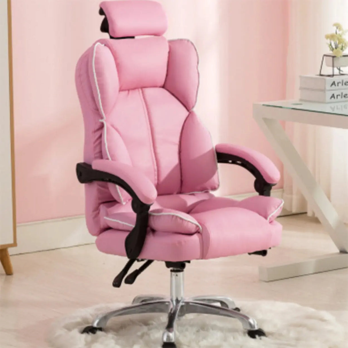 Adjustable Pink Ergonomic Swivel Recline Boss Office Chair Image - 18