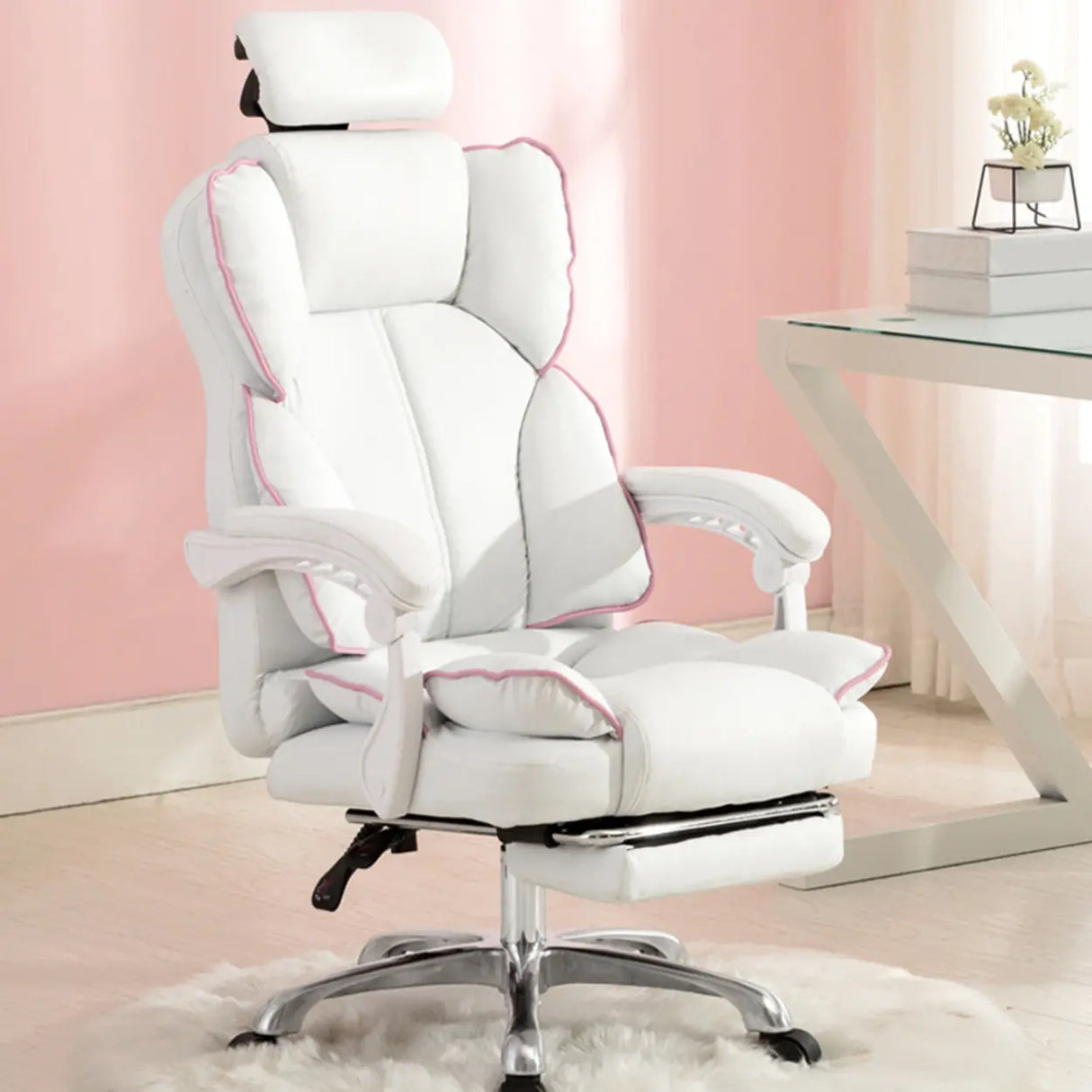 Adjustable Pink Ergonomic Swivel Recline Boss Office Chair Image - 4