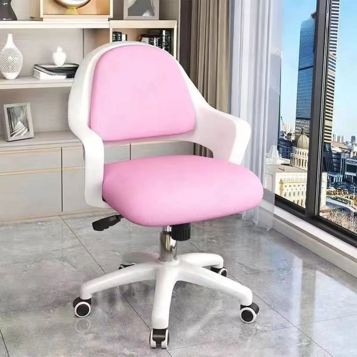 Adjustable Pink Ergonomic Upholstered Swivel Office Chair Image - 1
