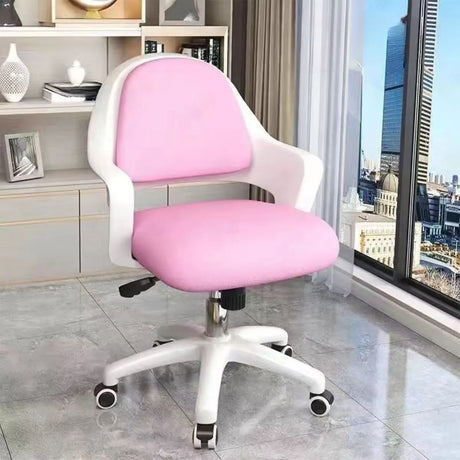 Adjustable Pink Ergonomic Upholstered Swivel Office Chair Image - 1