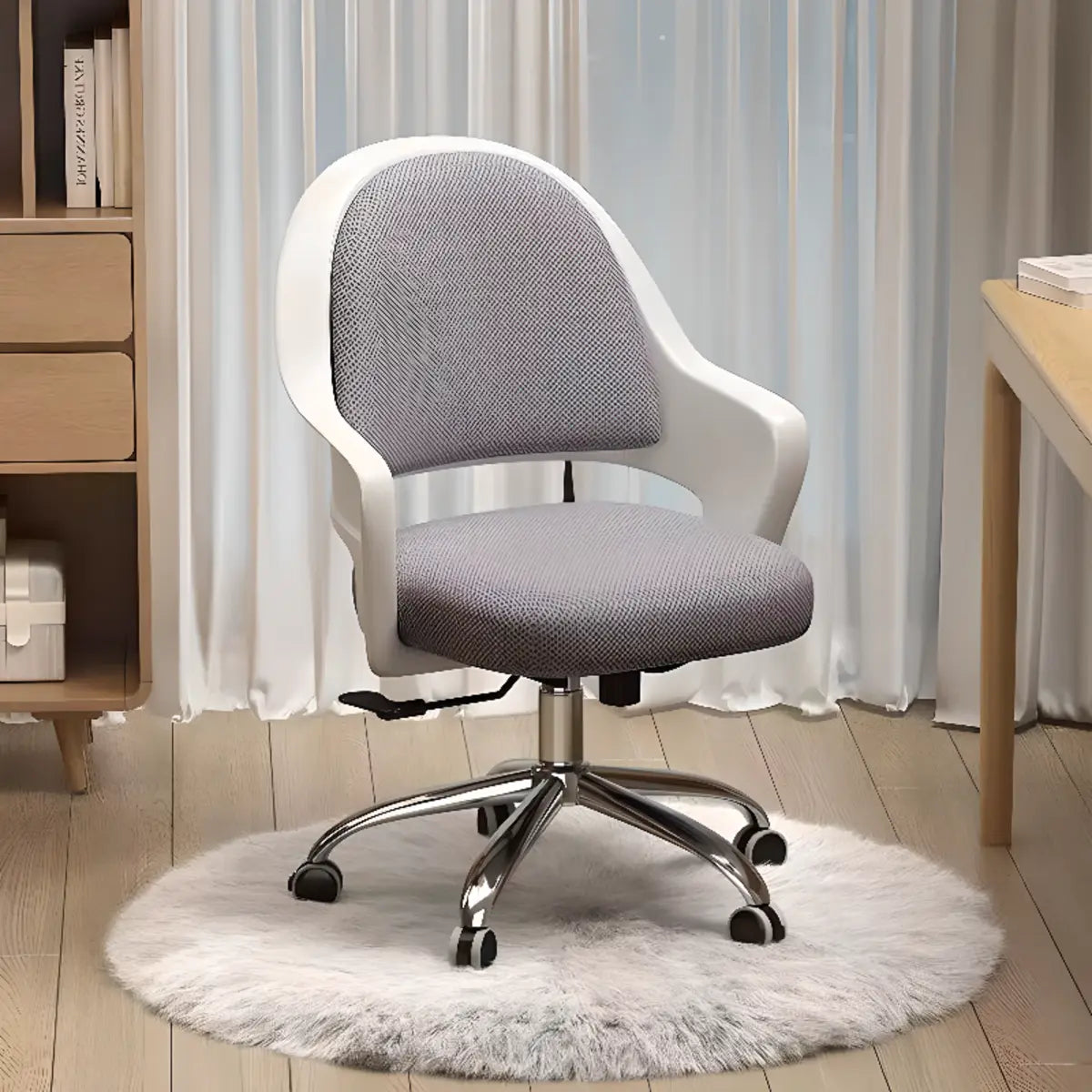 Adjustable Pink Ergonomic Upholstered Swivel Office Chair Image - 4