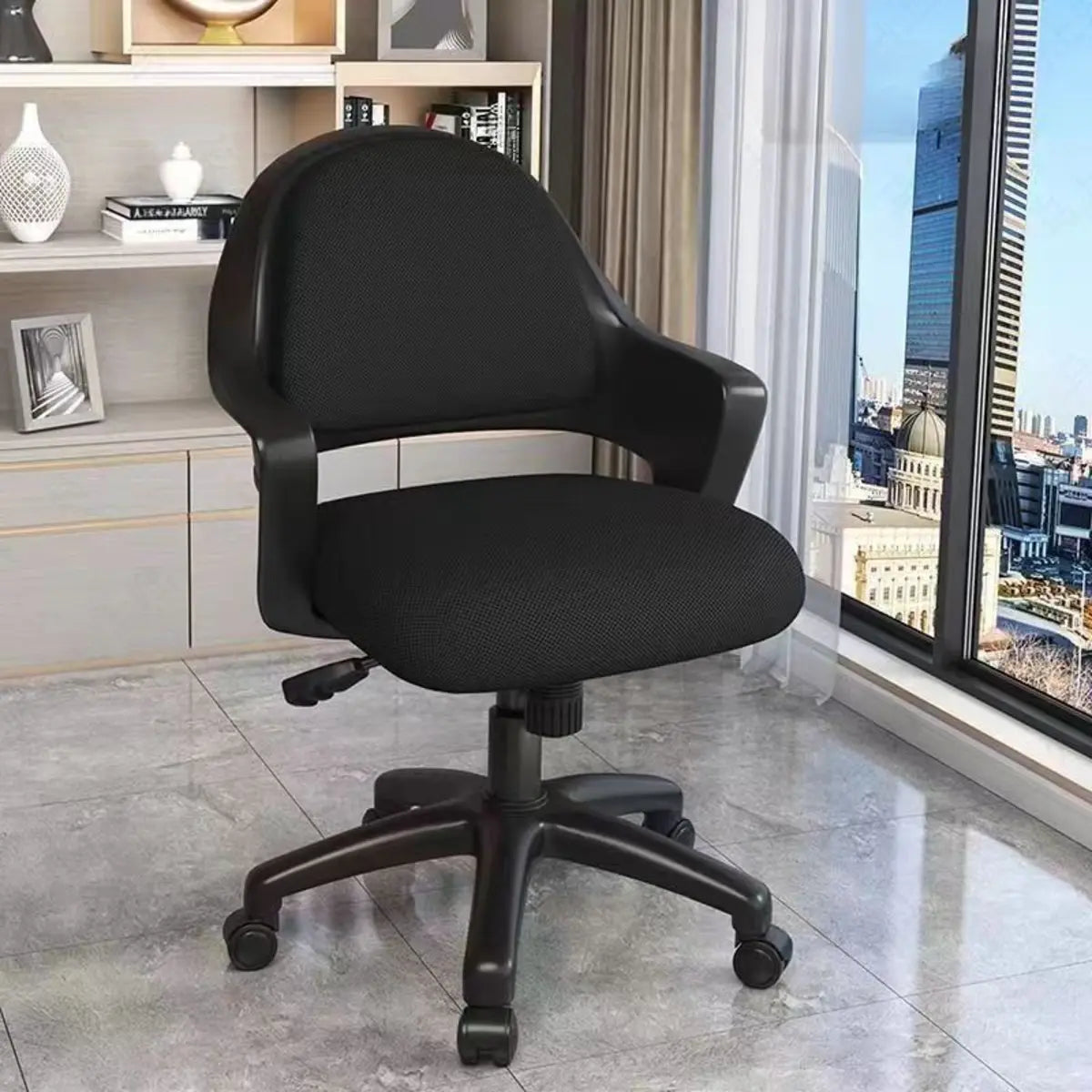 Adjustable Pink Ergonomic Upholstered Swivel Office Chair Image - 9
